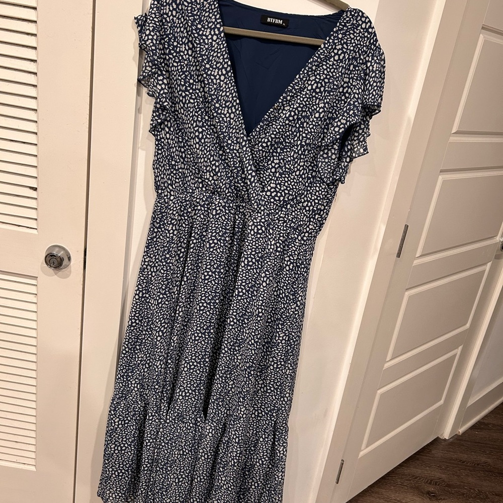 Stylish Blue Patterned Midi Dress